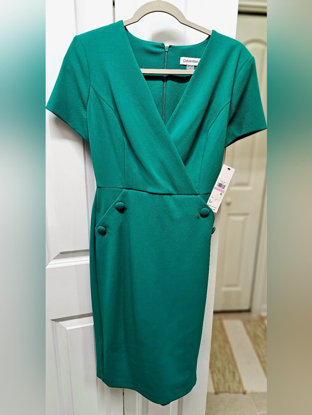 Calvin Klein Emerald Green Wrap Sheath Dress 10